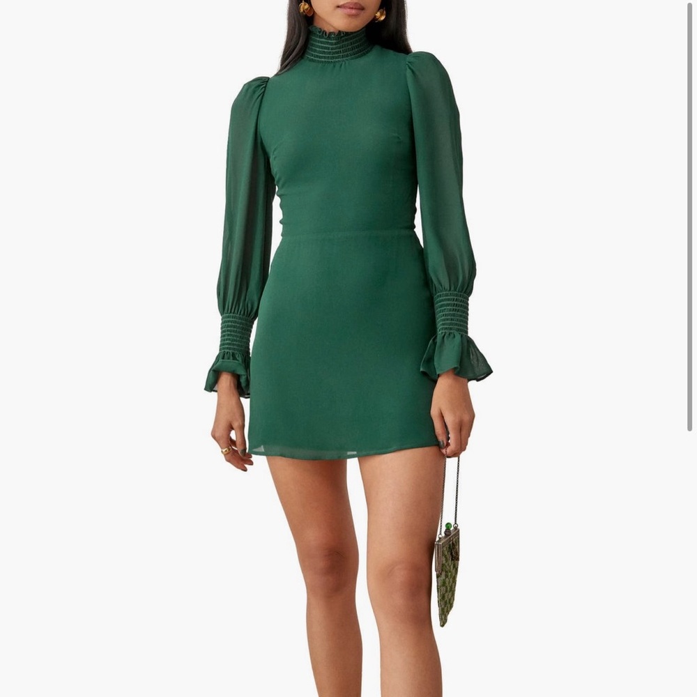 Reformation Archie Long Sleeve Dress in Emerald